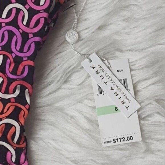 Trina Turk One Piece Swimsuit 8 Echo Chain Scoop Neck Pink Resortwear - Picture 9 of 11